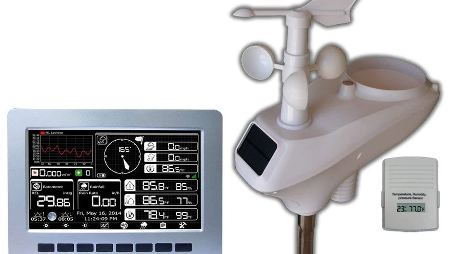 Weather WS-1002-WiFi on varustatud kõik-ühes ilmajaama mastiga, mis saab energiat päikesepaneelilt, et andmed koju arvutisse saata.