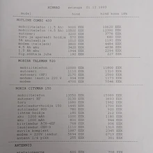 1993. aastal kehtinud mobiiltelefonide hinnad